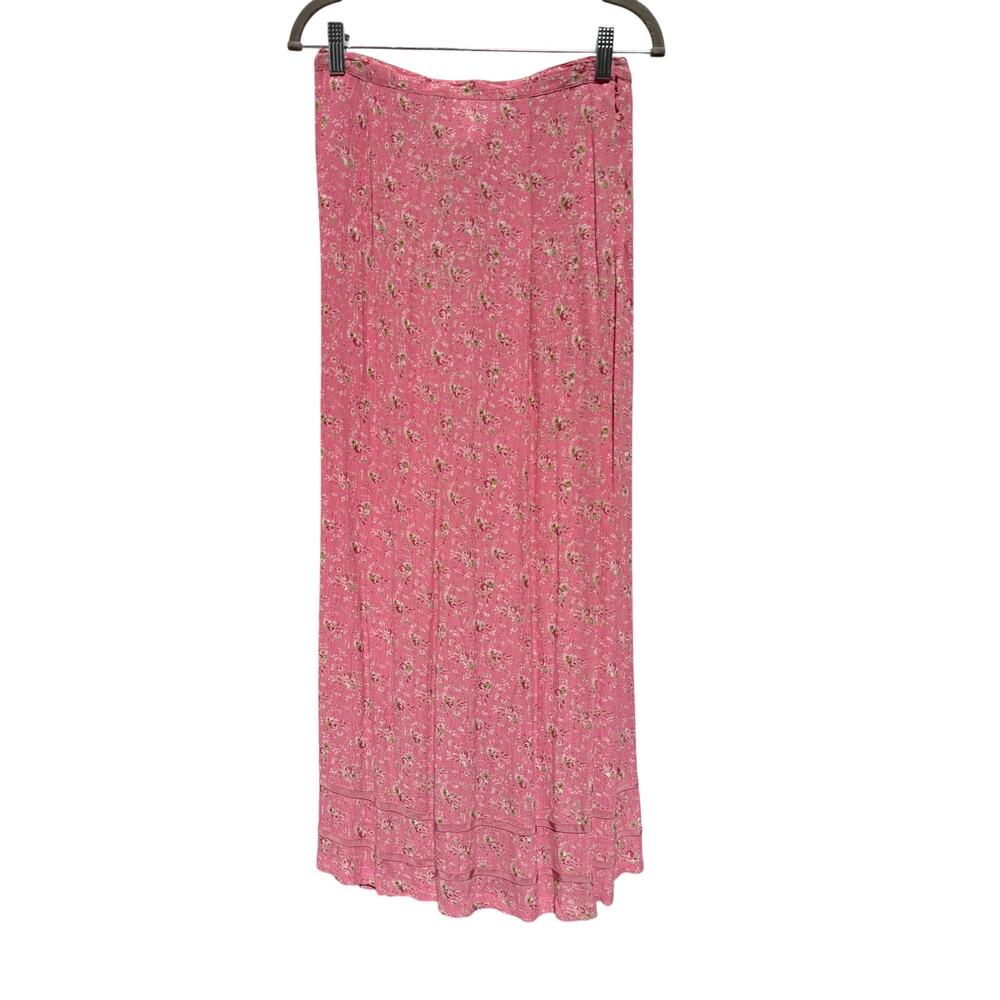 Vintage 90s April Cornell Maxi Skirt Women's Small Cottage Core Pink Floral Lace